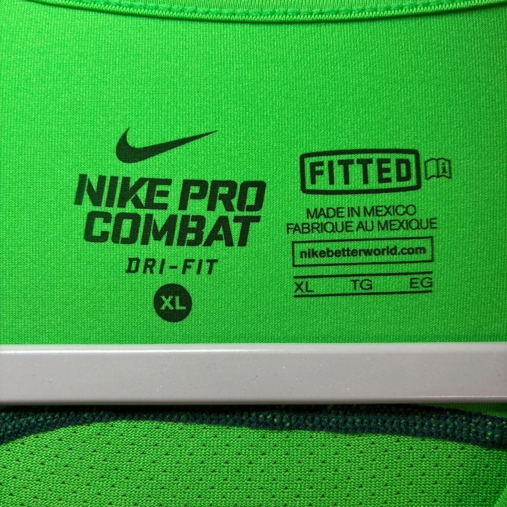 Nike Pro Combat Shirt Men XL Green Fitted Dri Fit Stretch Athletic Gym Training
